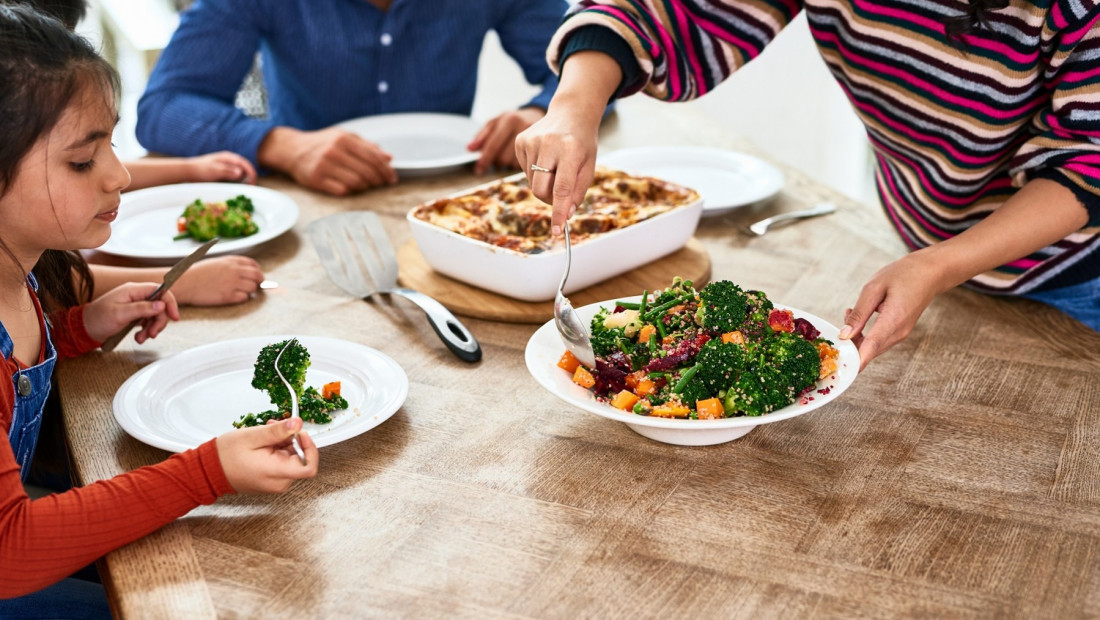 family eating healthy dinner