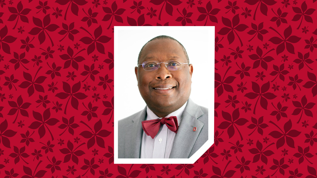 Ohio State's James Moore headshot on a scarlet background