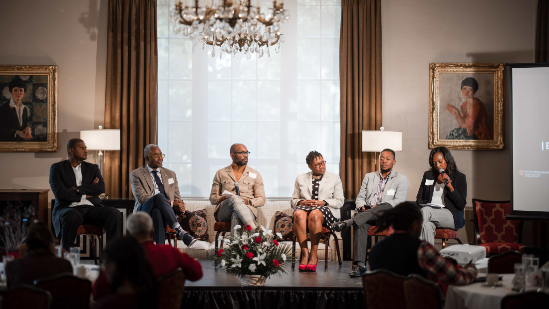 speakers on stage at Ohio State College of Education and Human Ecology Black Alumni Reunion