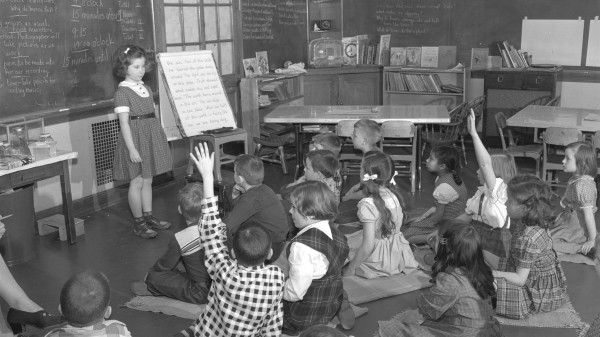 students in class, 1950s