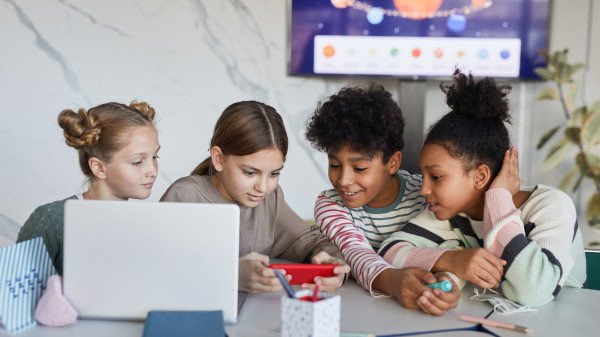 Diverse Group of Kids Studying Together