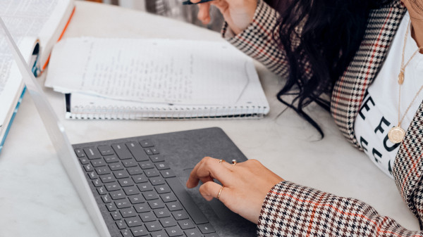 student working on laptop