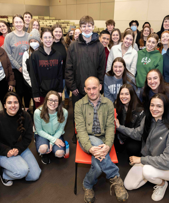 Josh Bomser with a class of Ohio State students