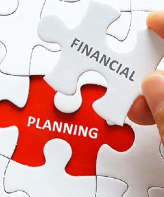 Puzzle piece labeled "financial" fitting into a space labeled "planning"