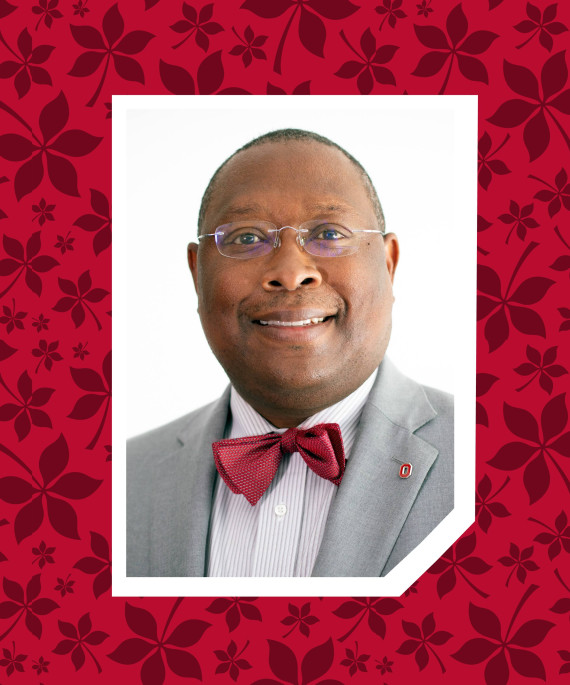 Ohio State's James Moore headshot on a scarlet background