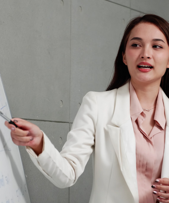 businesswoman holds meeting presentation