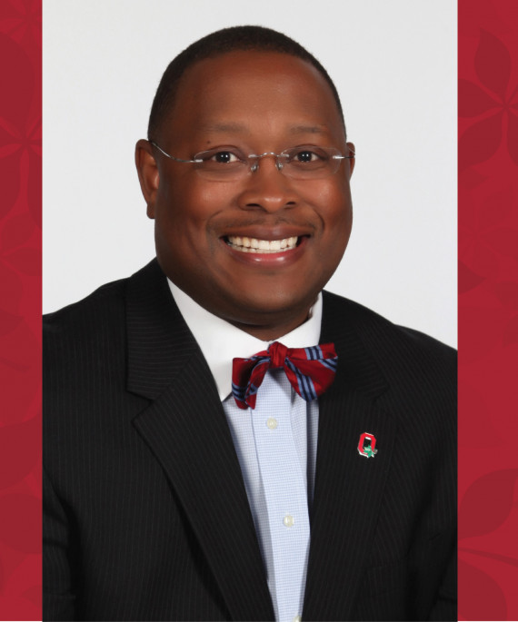James Moore III headshot on Ohio State background