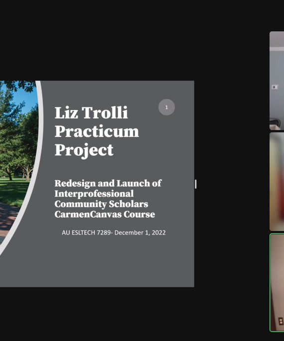 Screen shot of PowerPoint presentation and presenters in a sidebar