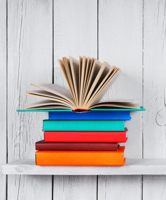 stack of colorful books