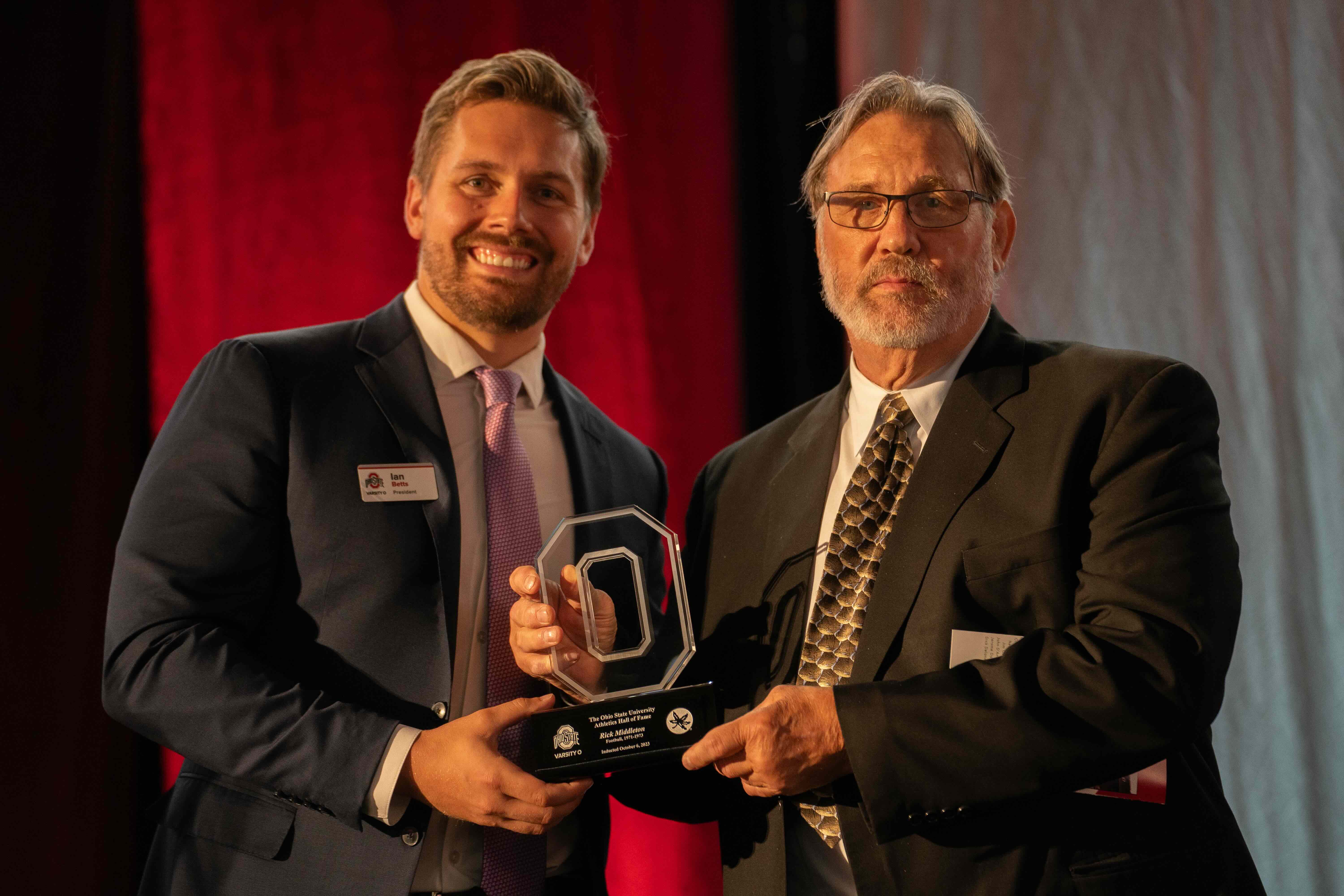 Ohio State Alumni Rick Middleton receiving an award from the university